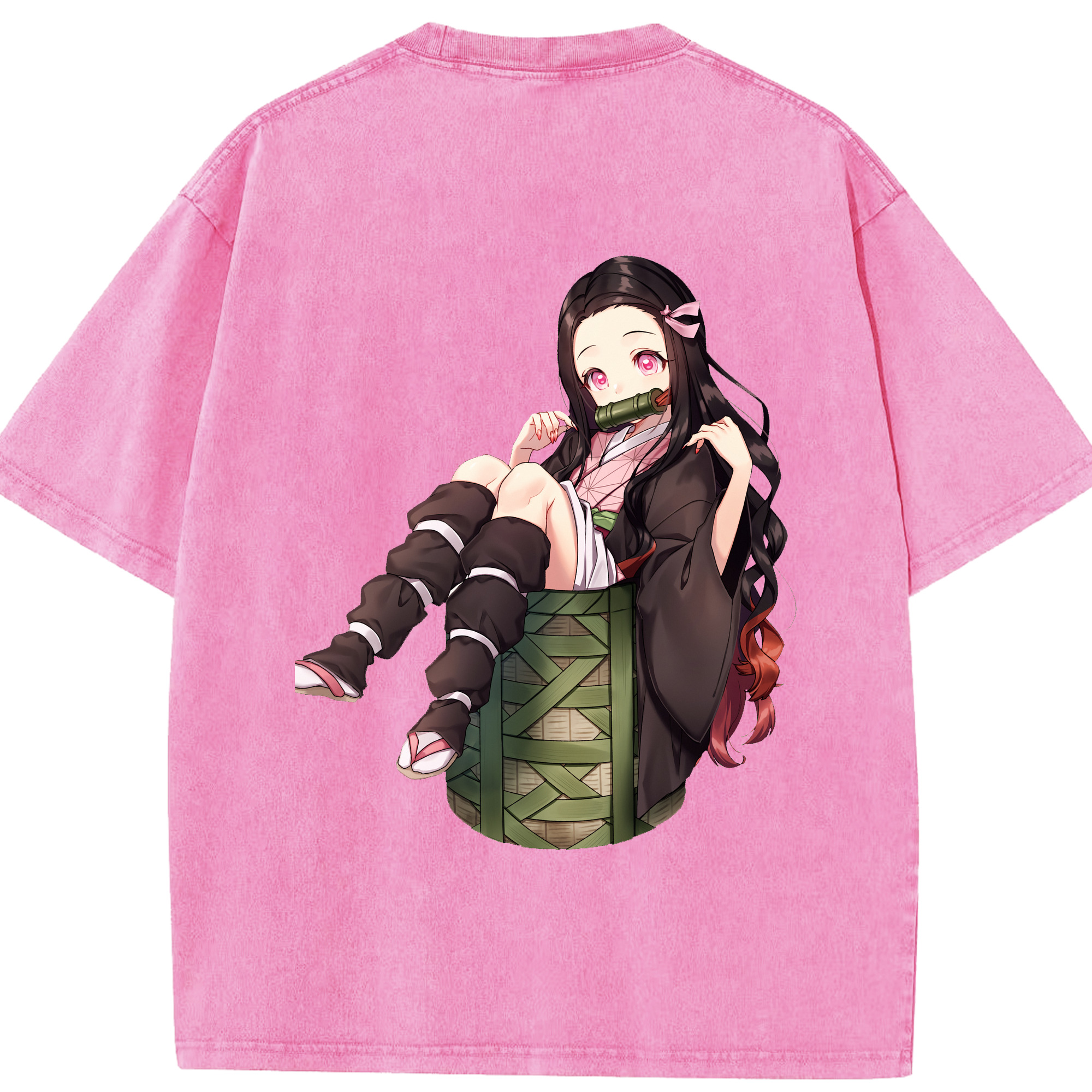 （画像用） 鬼滅の刃（きめつのやいば）竈門 禰󠄀豆子／かまど ねずこ Kamado Nezuko 綿100% ヴィンテージ風 半袖Tシャツ（背面プリント）